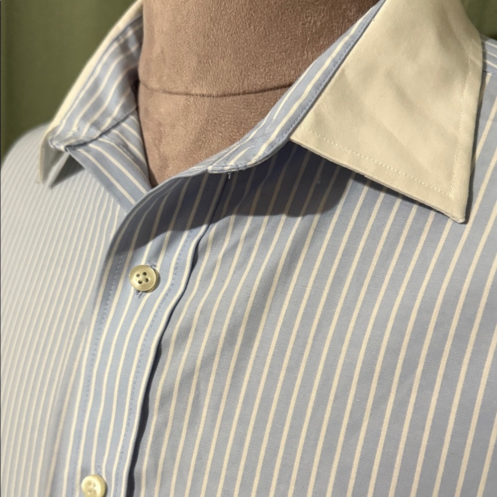 Chaps Light Blue Striped Dress Shirt with White Collar - Picture 2 of 3